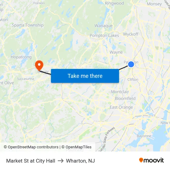 Market St at City Hall to Wharton, NJ map