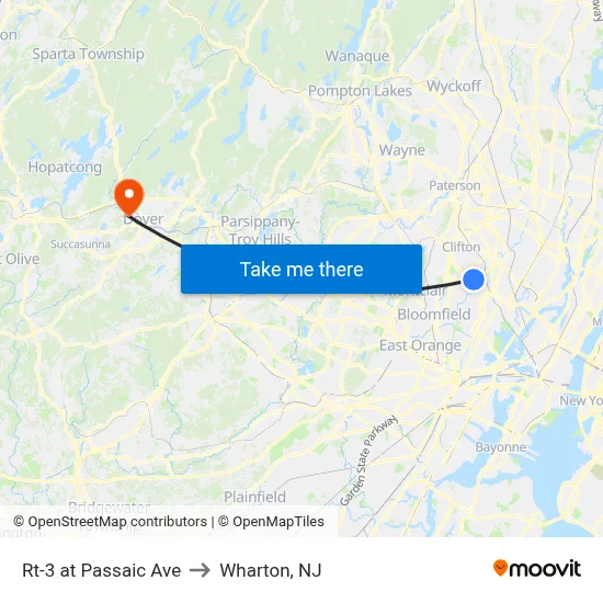 Rt-3 at Passaic Ave to Wharton, NJ map