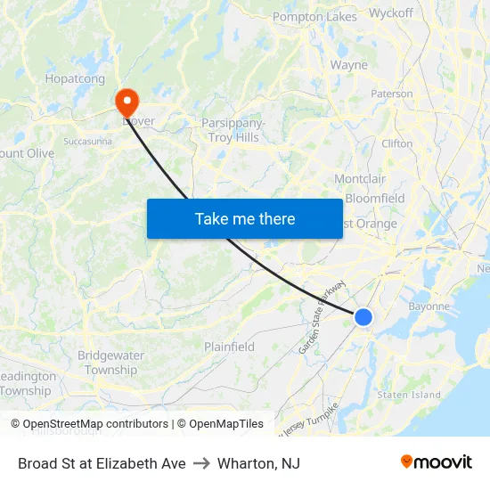 Broad St at Elizabeth Ave to Wharton, NJ map