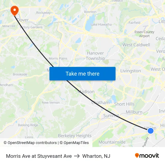 Morris Ave at Stuyvesant Ave to Wharton, NJ map