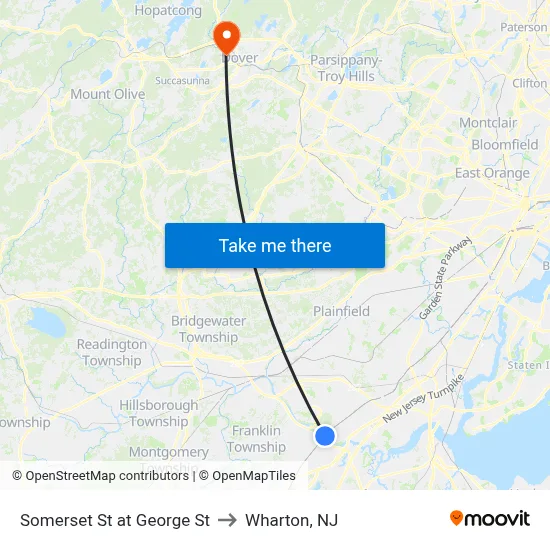 Somerset St at George St to Wharton, NJ map
