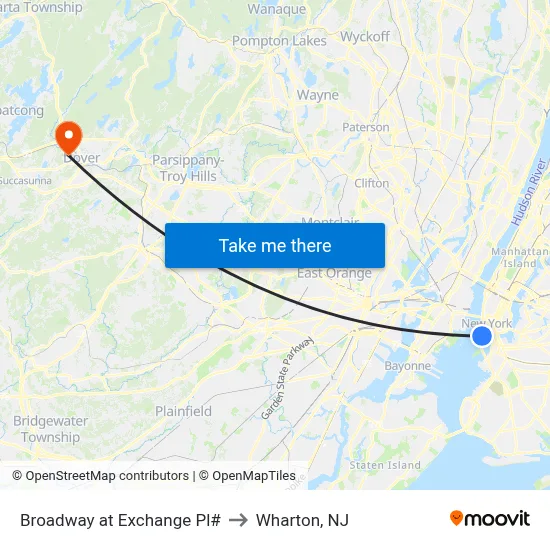 Broadway at Exchange Pl# to Wharton, NJ map
