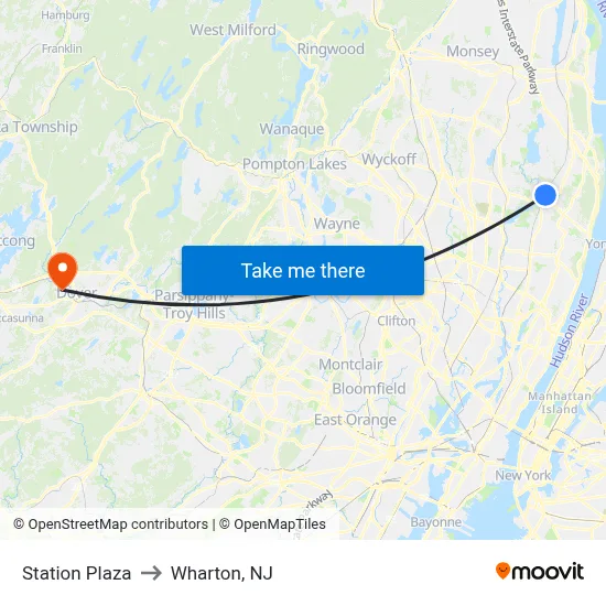 Station Plaza to Wharton, NJ map