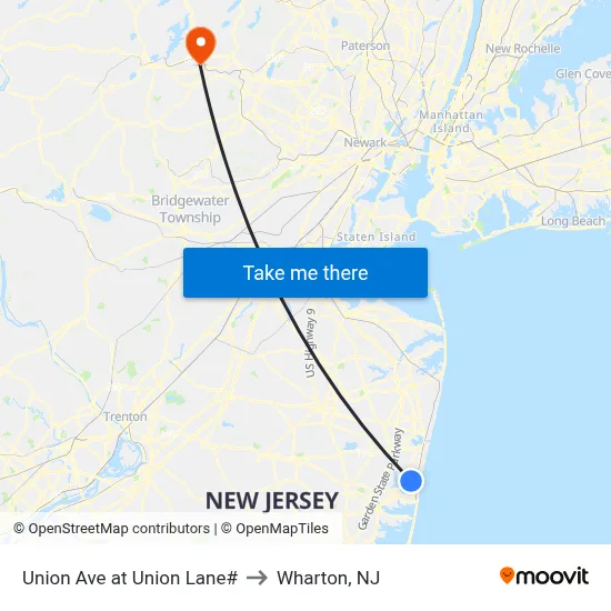Union Ave at Union Lane# to Wharton, NJ map