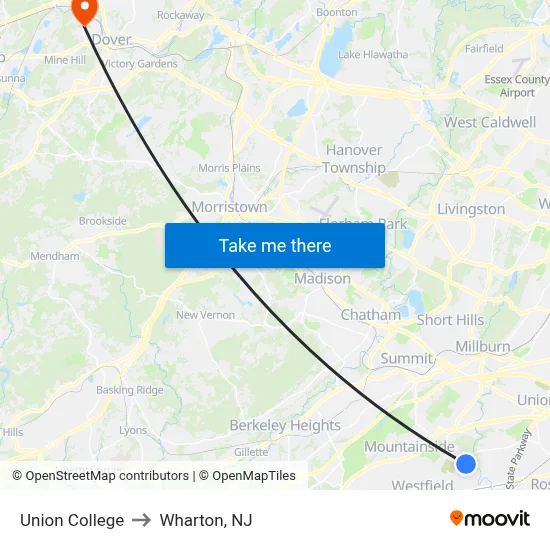 Union College to Wharton, NJ map