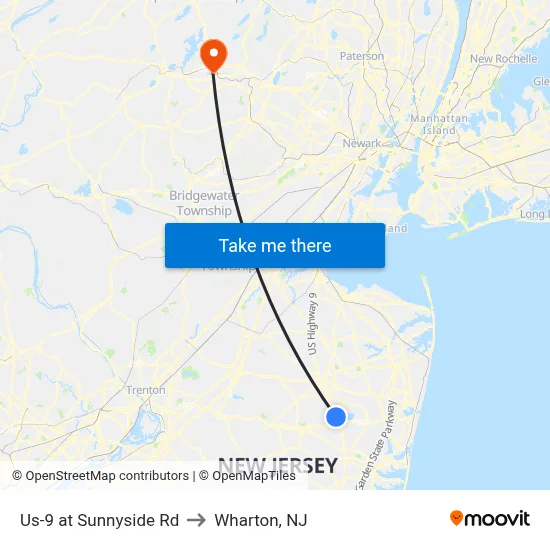 Us-9 at Sunnyside Rd to Wharton, NJ map