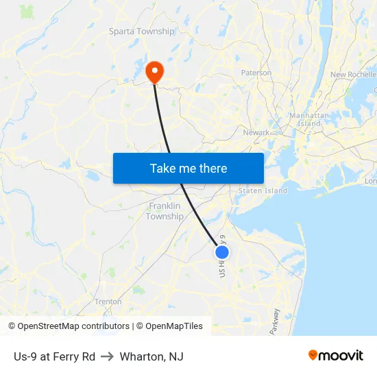 Us-9 at Ferry Rd to Wharton, NJ map