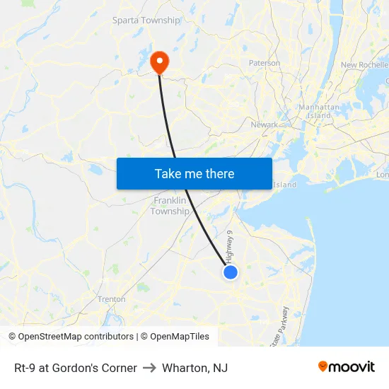 Rt-9 at Gordon's Corner to Wharton, NJ map