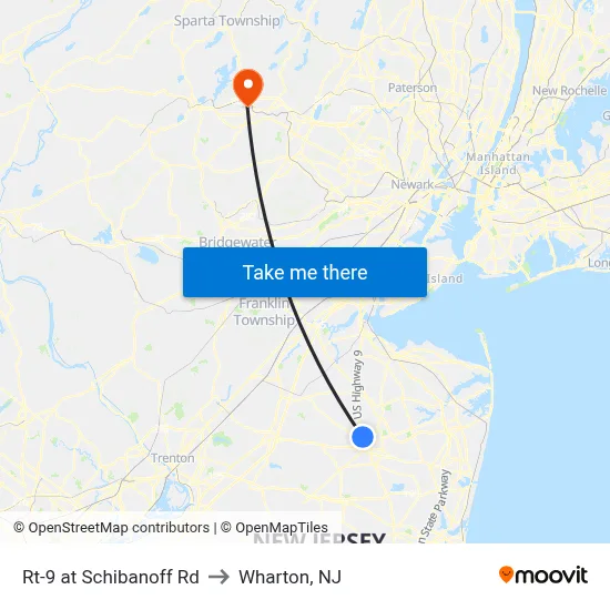 Rt-9 at Schibanoff Rd to Wharton, NJ map