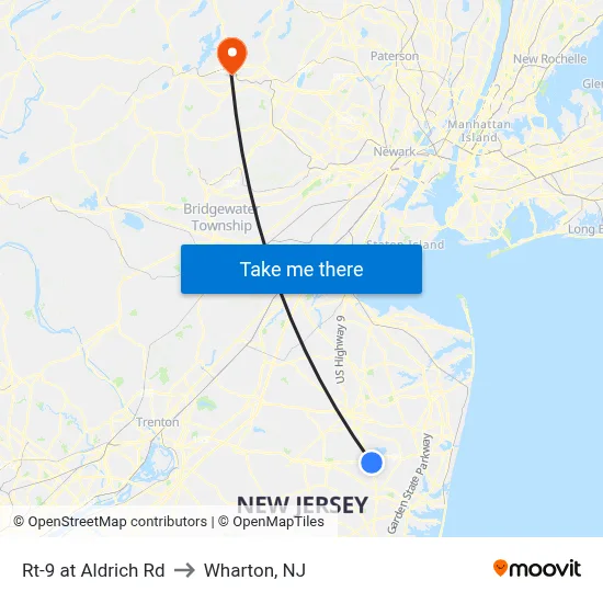 Rt-9 at Aldrich Rd to Wharton, NJ map