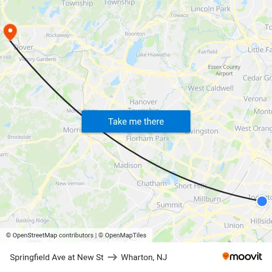 Springfield Ave at New St to Wharton, NJ map