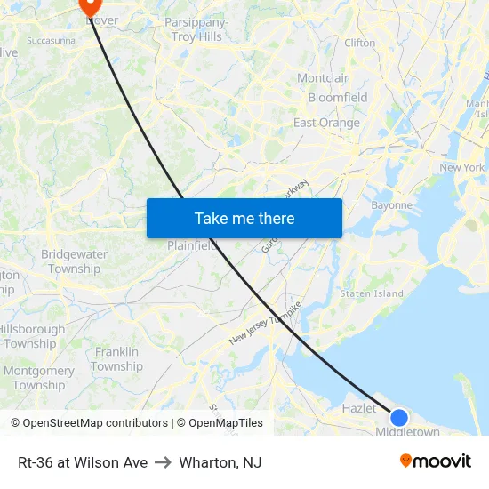 Rt-36 at Wilson Ave to Wharton, NJ map