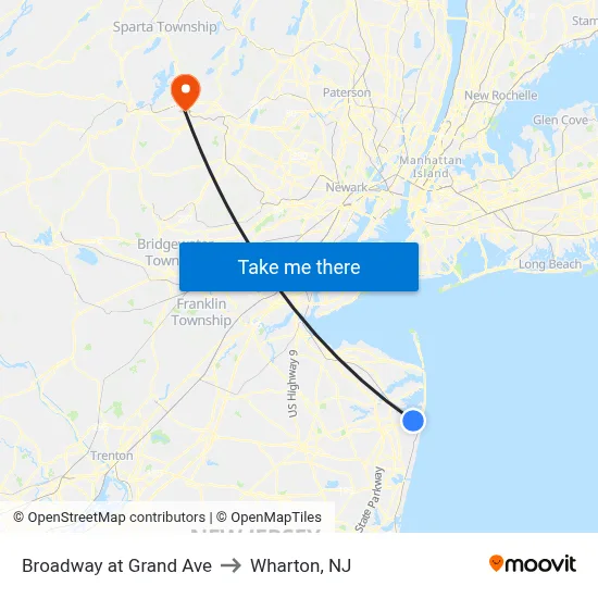 Broadway at Grand Ave to Wharton, NJ map