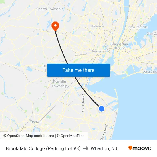 Brookdale College (Parking Lot #3) to Wharton, NJ map