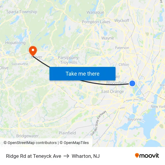 Ridge Rd at Teneyck Ave to Wharton, NJ map