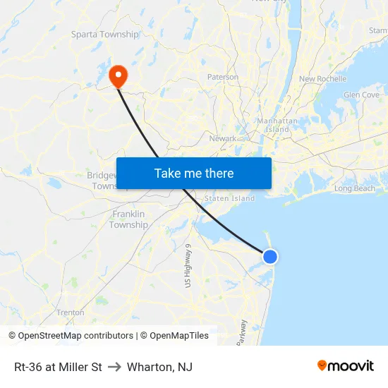 Rt-36 at Miller St to Wharton, NJ map