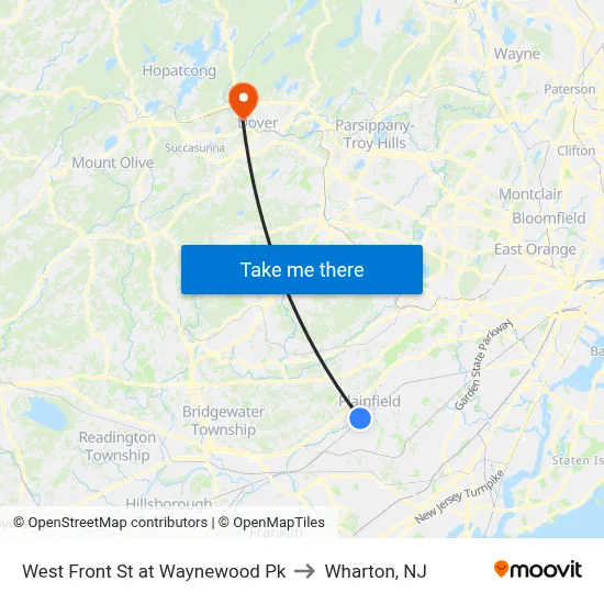 West Front St at Waynewood Pk to Wharton, NJ map