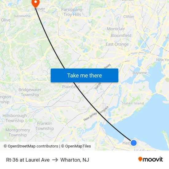 Rt-36 at Laurel Ave to Wharton, NJ map