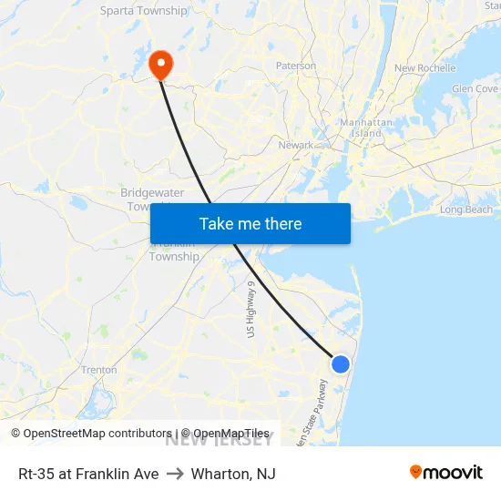 Rt-35 at Franklin Ave to Wharton, NJ map