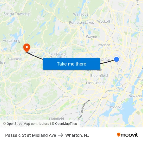 Passaic St at Midland Ave to Wharton, NJ map