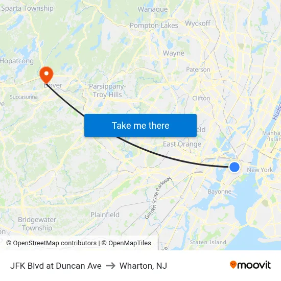 JFK Blvd at Duncan Ave to Wharton, NJ map