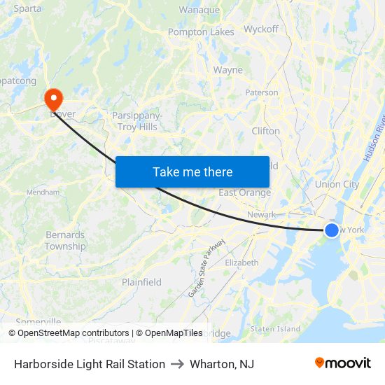Harborside Light Rail Station to Wharton, NJ map
