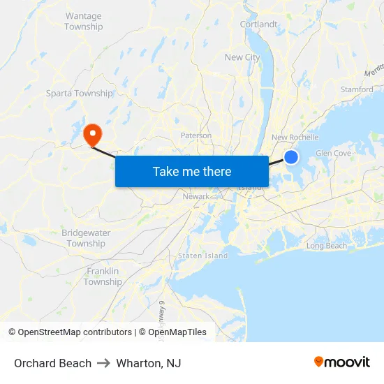 Orchard Beach to Wharton, NJ map