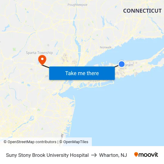 Suny Stony Brook University Hospital to Wharton, NJ map