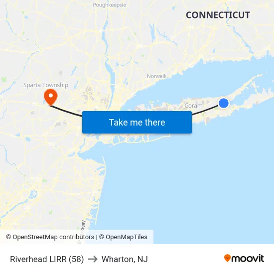 Riverhead LIRR (58) to Wharton, NJ map