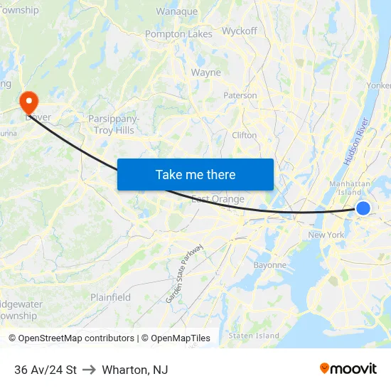 36 Av/24 St to Wharton, NJ map