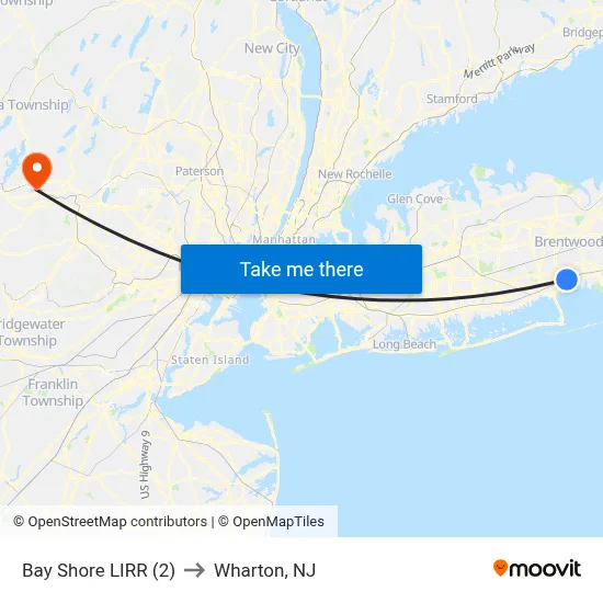 Bay Shore LIRR (2) to Wharton, NJ map