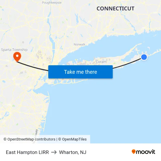 East Hampton LIRR to Wharton, NJ map