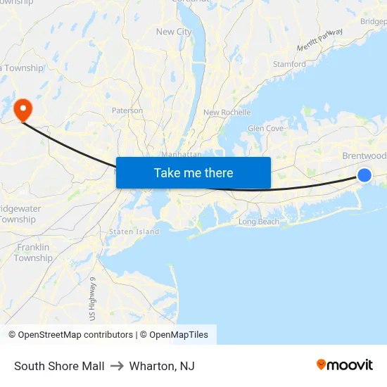 South Shore Mall to Wharton, NJ map