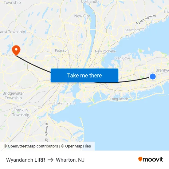 Wyandanch LIRR to Wharton, NJ map
