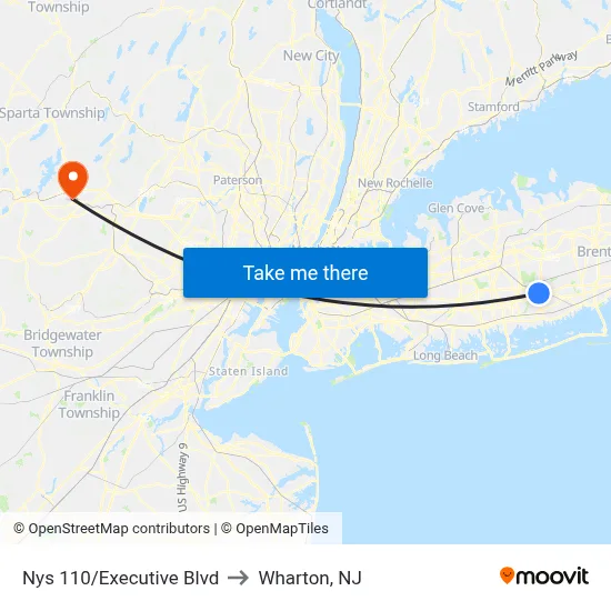 Nys 110/Executive Blvd to Wharton, NJ map