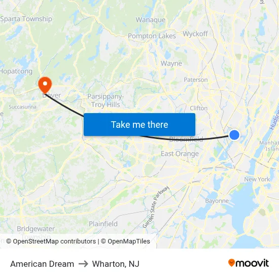 American Dream to Wharton, NJ map