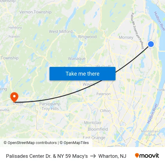 Palisades Center Dr. & NY 59 Macy's to Wharton, NJ map