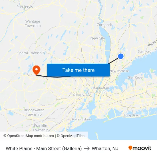 White Plains - Main Street (Galleria) to Wharton, NJ map
