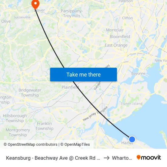 Keansburg -  Beachway Ave @ Creek Rd (Northbound) to Wharton, NJ map