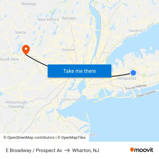E Broadway / Prospect Av to Wharton, NJ map