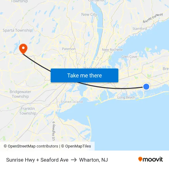 Sunrise Hwy + Seaford Ave to Wharton, NJ map