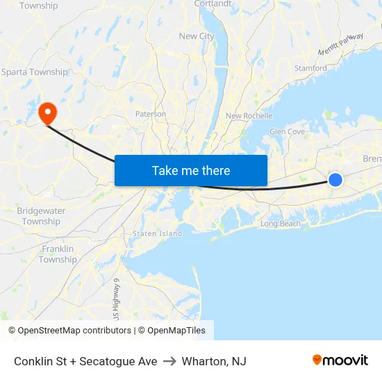 Conklin St + Secatogue Ave to Wharton, NJ map