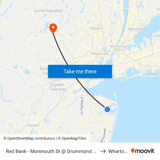 Red Bank - Monmouth St @ Drummond Pl (Southbound) to Wharton, NJ map
