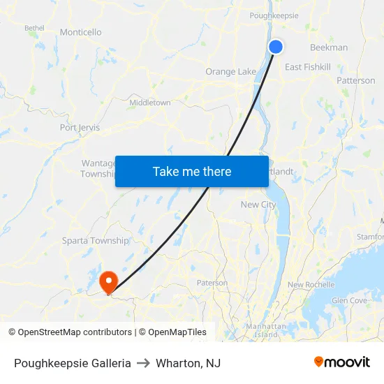 Poughkeepsie Galleria to Wharton, NJ map