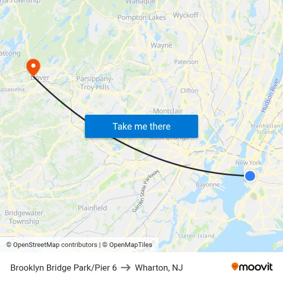 Brooklyn Bridge Park/Pier 6 to Wharton, NJ map