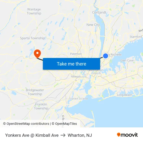 Yonkers Ave @ Kimball Ave to Wharton, NJ map