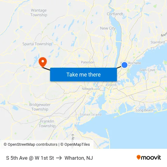 S 5th Ave @ W 1st St to Wharton, NJ map