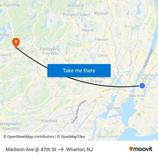 Madison Ave @ 47th St to Wharton, NJ map