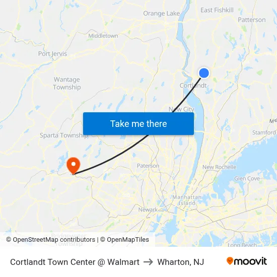 Cortlandt Town Center @ Walmart to Wharton, NJ map