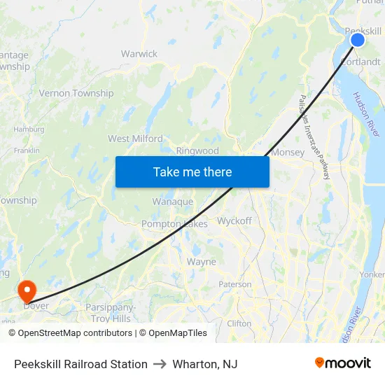 Peekskill Railroad Station to Wharton, NJ map